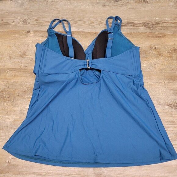 Birdsong Size 32DDD Bare Necessities Teal Blue Underwire Wrap Tankini Swim Top - Picture 6 of 10